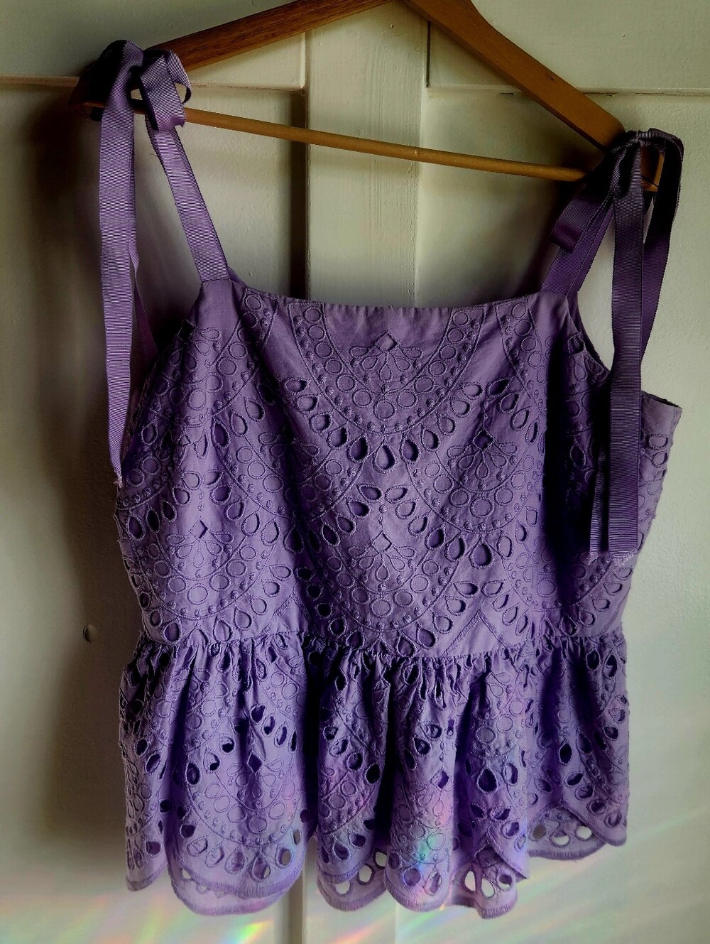 J.Crew Lavender Eyelet Tie-Shoulder Top | Size 14T